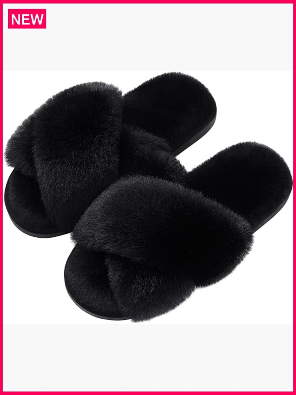 Women's Fuzzy Slippers Cross Band Memory Foam House Slippers Open Toe